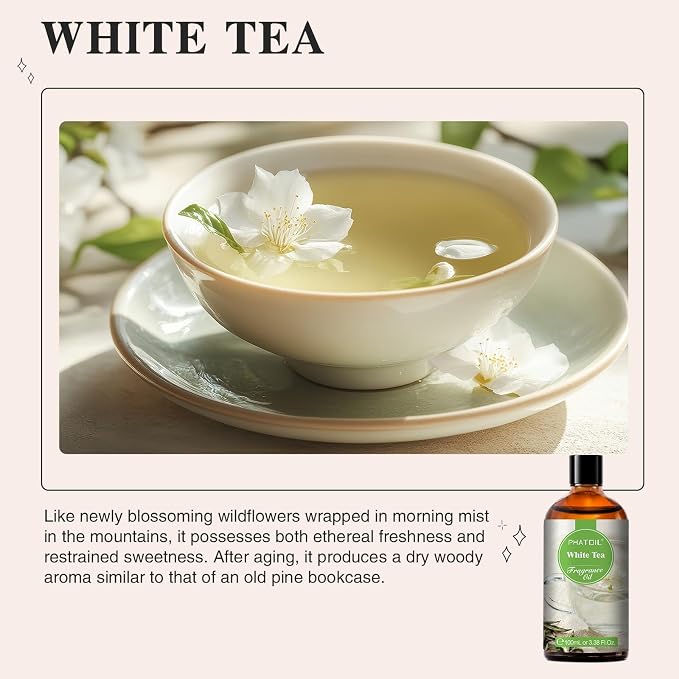 PHATOIL 3.38FL.OZ White Tea Fragrance Oils for Aromatherapy, Essential Oils for Diffusers for Home, Perfect for Diffuser, Yoga, Skin Care, DIY Candle and Soap Making - 100ml