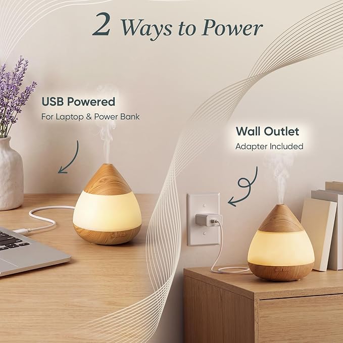Essential Oil Diffuser with Adapter, 130ml Aromatherapy Scent Machine for Home & Office, 7 Color LED & Breathing Light Cool Mist Humidifier, 2 Mist Modes Last up to 8 Hours, Auto-Off, Conical