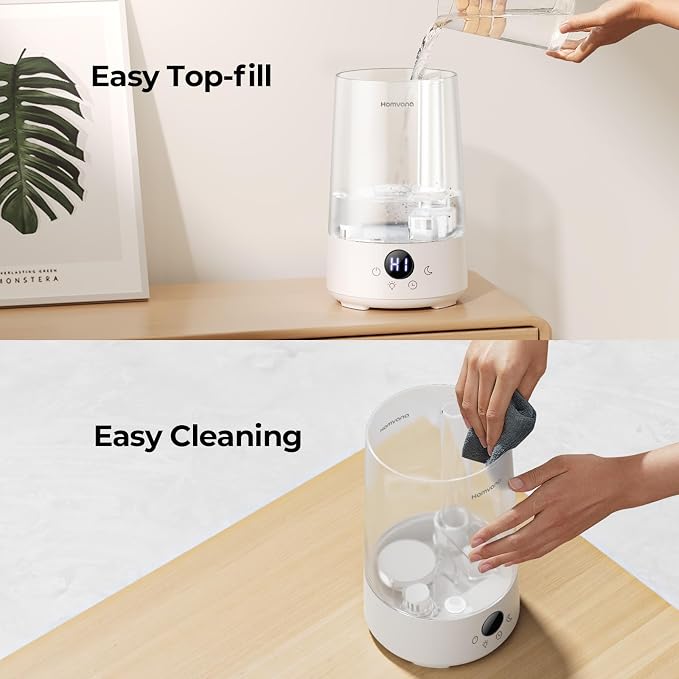 Homvana 3.6L Top-Fill Cool Mist Humidifier for Bedroom, Large Room & Plants, Easy-to-Clean 2-in-1 Baby Humidifier & Diffuser for Congestion Relief, 23dB Ultra-Quiet, Lasts Up to 4 Nights, Transparent