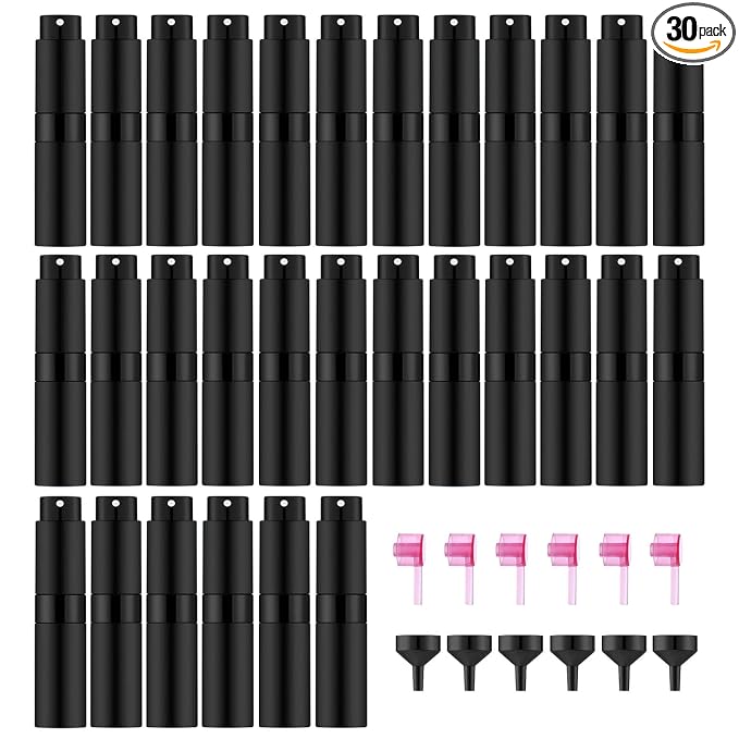 30 PCS/8ML Portable Atomizer Perfume Bottles, Mini Empty Refillable Cologne Spraye Bottle, Pocket Travel Perfume Liquid Sprayer (Matte Black)