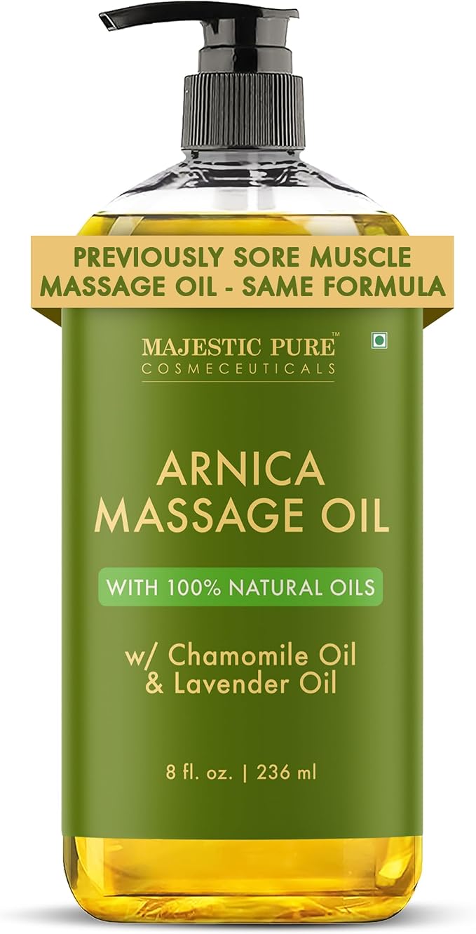 MAJESTIC PURE Arnica Sore Muscle Massage Oil for Massage Therapy - Refreshing and Relaxing - Natural Oils with Lavender & Chamomile Essential Oils - All Skin Types - Men & Women Massage Lotion-8 fl oz