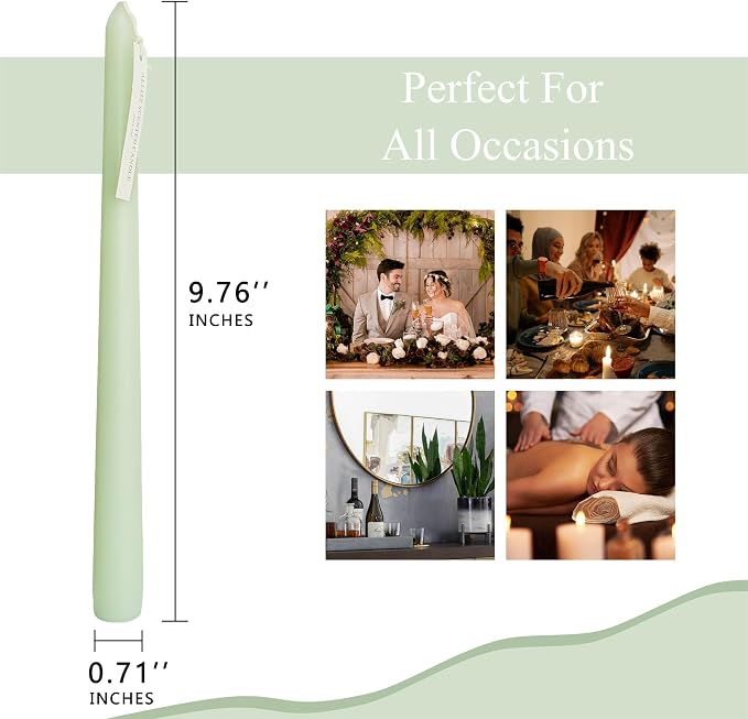 Scented Taper Candle Green Candlesticks - 10 Inch Smokeless Tapered Candles Colored Candle Sticks Dripless Candles Wax for Wedding Home Dinner Party,8D4PC-GREENGRA