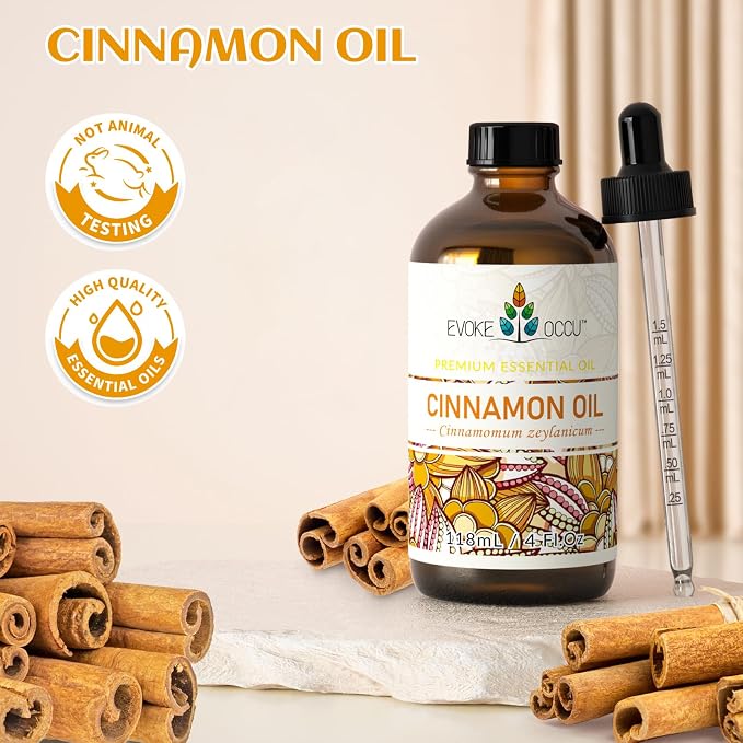 EVOKE OCCU Cinnamon Essential Oil - Warm Fall Scent for Diffuser, Spray, Soap, Candles, Hair & Skin Care - 4 Fl Oz