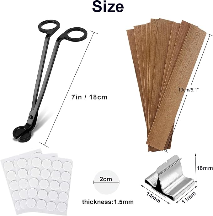 Wooden Candle Wicks with Wick Trimmer Cutter Crackling Candle Wicks kit 5.1 X 0.5 Inch Natural Candle Wood Wicks with Stand Candle Cores for DIY Candle Making Craft