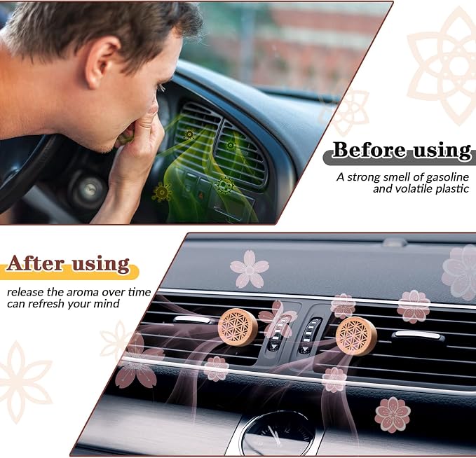 Patelai 4 Pcs Essential Oil Aromatherapy Wood Diffuser - Car Freshener Vent Clip Lava Stone Aroma Automobile Diffuser, 2 Styles(Elegant)