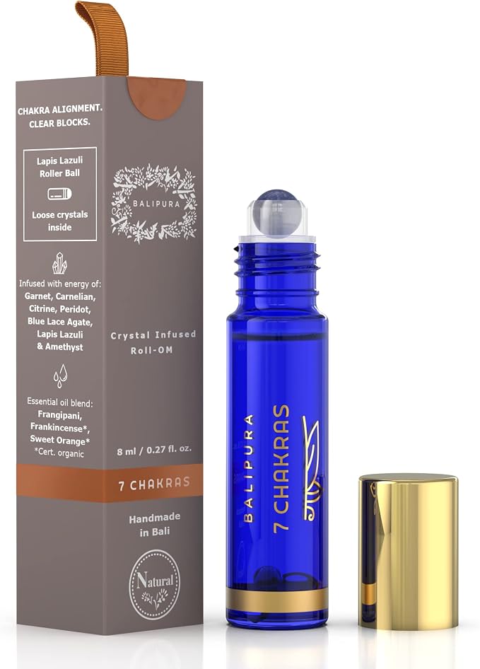 BALIPURA - 7 Chakra Natural Aura Roll On - Essential Oils Blends - Handmade in Bali, 0,34fl.oz
