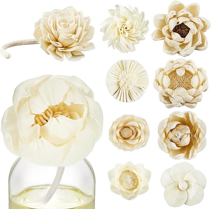 Waydress 15 Pcs Mixed Reed Diffuser Sticks Flowers, Wood Flower Diffuser Reeds Refill with Rope, Sola Reed Diffusers Set for Bathroom, Bedroom, Home Decor(1.57-3.35 Inches,Cute)