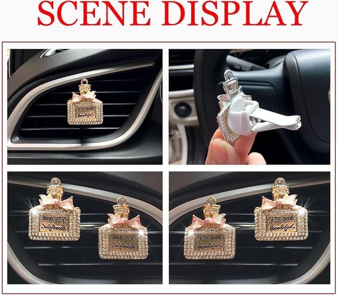 Bling Rhinestone Car Air Vent Clip Charms - 2Pcs Crystal Car Accessories for Women, Interior Decoration