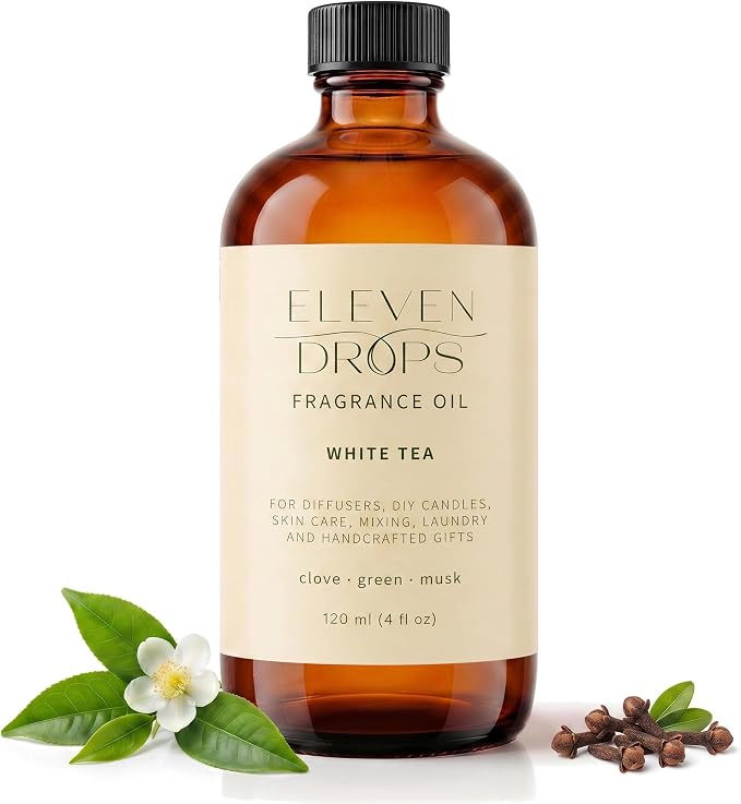 White Tea Fragrance Oil | Clove, Green & Musk Notes | Long Lasting Scent Reed Diffuser Oil for Home, Office, Hotel, Spa, Car & Linen Spray | Pet Friendly IFRA Compliant, 4 oz