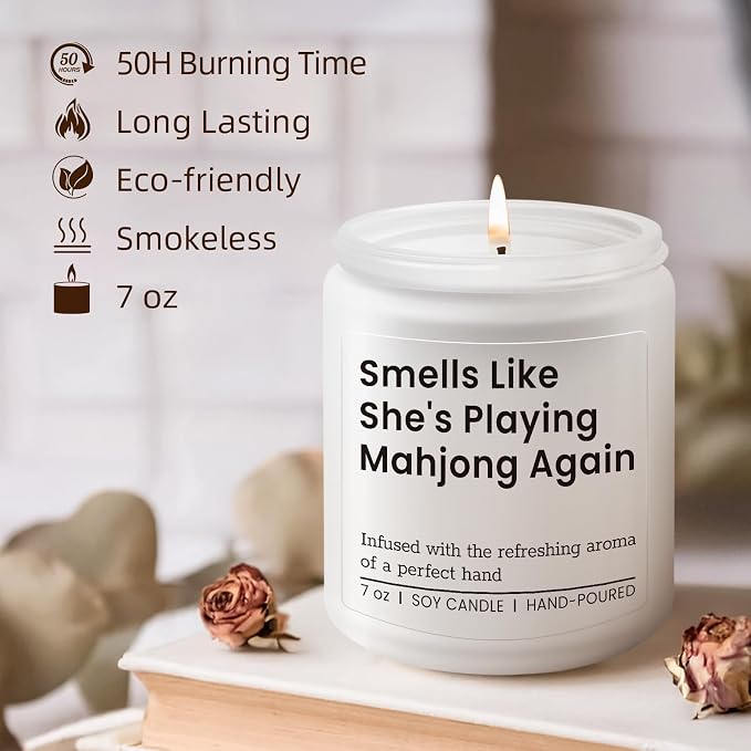 KLL Funny Playing Mahjong Candle, Mahjong Gifts for Women - Mah Jongg Accessories, Gifts for Mahjongg Lovers Players - Mahjongg Party Christmas Gift, Mah jongg Gift for women - Lavender Scented Candle