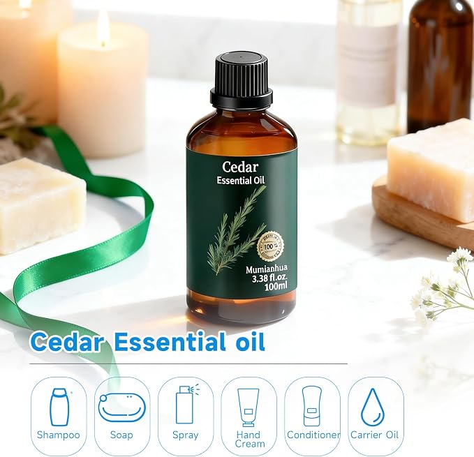 Cedarwood Essential Oil, Pure Mumianhua Natural Woodland Aroma for Bedtime Sanctuary & Pillow Mist, Evening Wind‑Down, Diffuser Blends, Skin & Hair Care – 3.38 Fl Oz