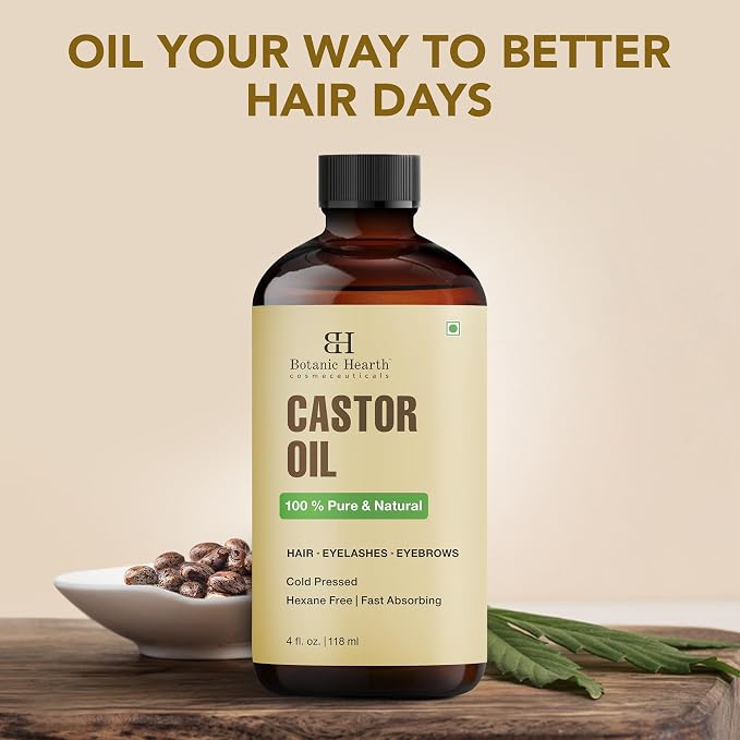 Botanic Hearth Castor Oil & Hair Treatment Oils 4 Fl oz| 100% Pure & Natural, Cold Pressed |For Hair, Eyelashes & Eyebrows | Hexane Free, Fast Absorbing | With Applicators & Dropper | All Hair Types