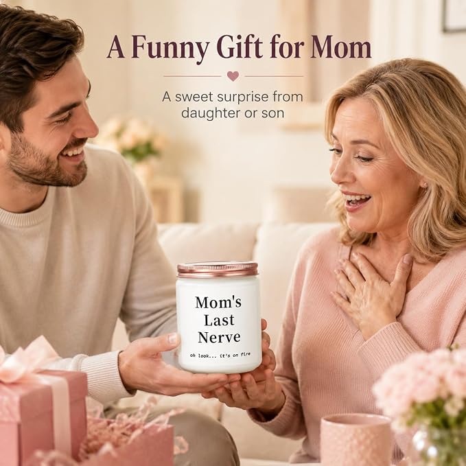 Gifts for Mom from Daughter Son, Funny Birthday Gift Ideas, Mom's Last Nerve Lavender Scented Soy Candle, Mother's Day Thanksgiving Present for Stepmother Adoptive Mother New Mom