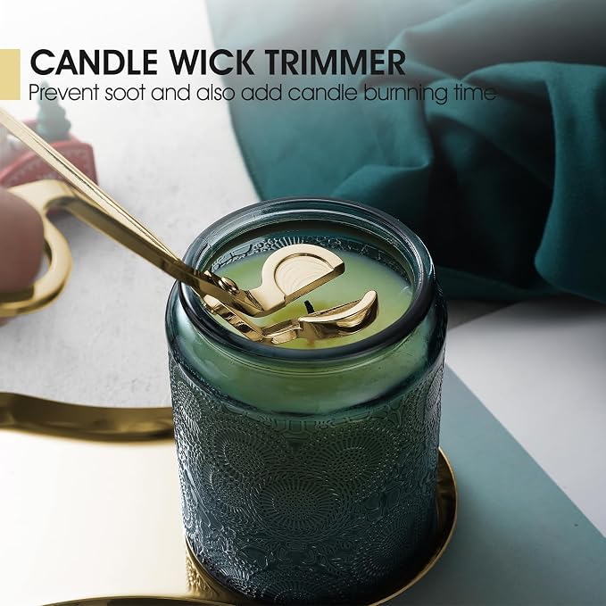 PATOISE 3 in 1 Candle Snuffer Set, Candle Wick Trimmer Cutter Mini, Candle Accessory, Candle Wick Dipper, for Candle Aromatherapy Lovers(3PCS Gold)