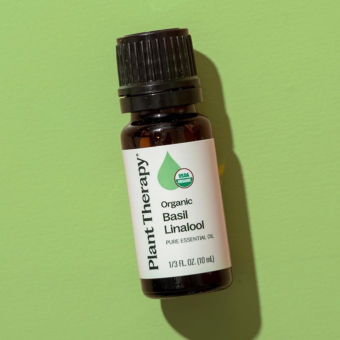 Plant Therapy USDA Certified Organic Basil Linalool Essential Oil 10 mL (1/3 oz) 100% Pure, Undiluted, Aromatherapy, for Muscle Soreness and Digestive Discomfort