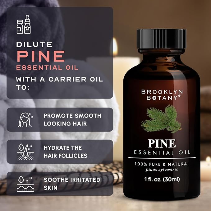 Brooklyn Botany Pine Essential Oil - 100% Pure and Natural - Premium Grade Oil with Dropper - for Aromatherapy and Diffuser - 1 Fl Oz