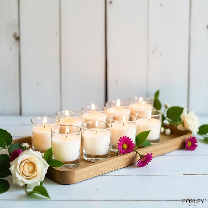 Hosley 20-Pack White Unscented Votive Candles in Clear Glass Holders Hand Poured Wax for Timeless Elegance and Versatile Décor Illuminate Every Moment