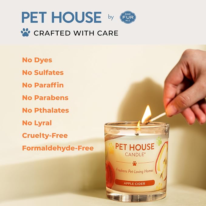 One Fur All Pet House Fall Candles, Long Lasting, Clean Burning, Soy Wax Scented Candles for Pet Odor, Orange Spice, 2 Pack