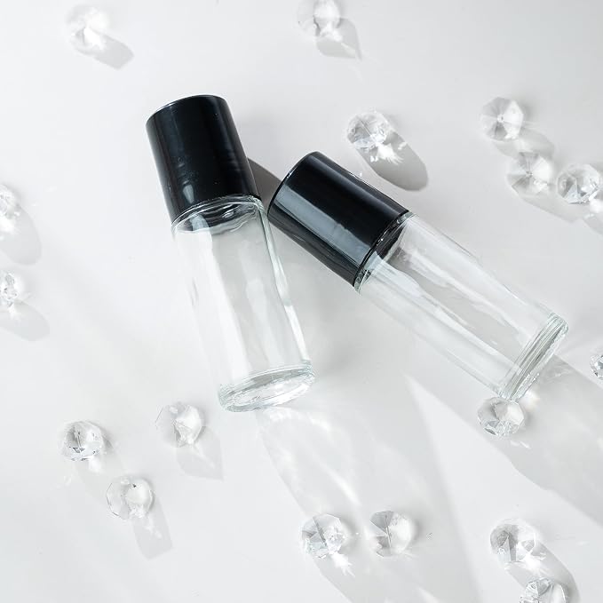 2 PCS Empty Glass Roller Bottles Plastic Roller Ball ，Deodorant Roll On Bottles for Essential Oils, Perfume, Cosmetics （30ml ） (2pcs Round)