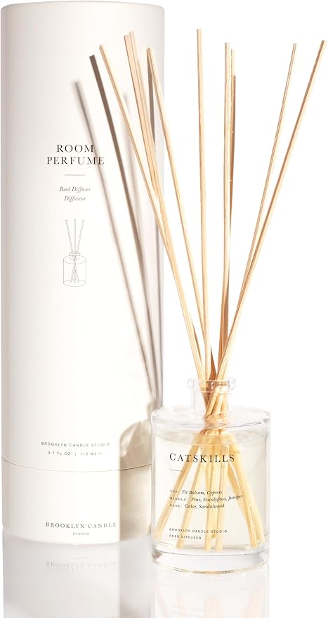 Brooklyn Candle Studio Reed Scent Diffuser - Catskills - Relaxing Oil Diffuser, Cedar, Cypress & Juniper Fragrance, 8 Rattan Diffuser Reeds, Clean Ingredients - 3.7oz