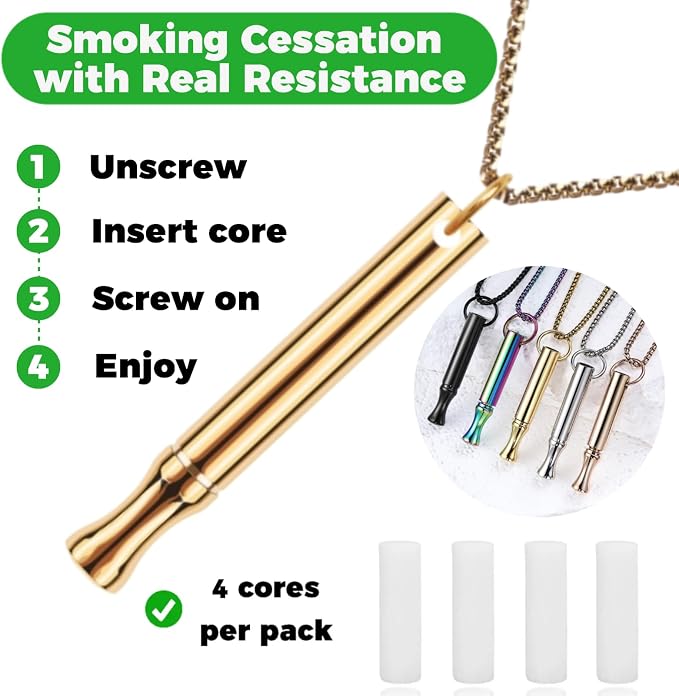 LAMKHOO Breathing Necklace to Quit Smoking and Vaping - Refillable Essential Oil Diffuser, Fidget Necklace for Anxiety Relief, Smokeless Inhaler with 4 Cotton Pods
