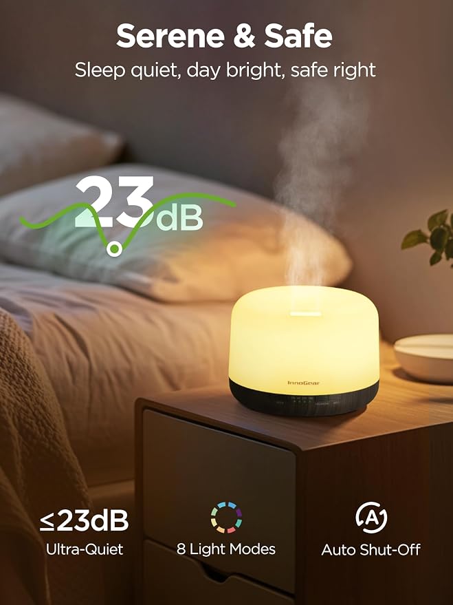 InnoGear Aromatherapy Diffuser & 10 Essential Oils Set, 500ml Essential Oil Diffuser with Remote Control Mother's Gift Ultrasonic Cool Mist Scent Humidifier Vaporizer Auto-Off Timer for Home, Brown