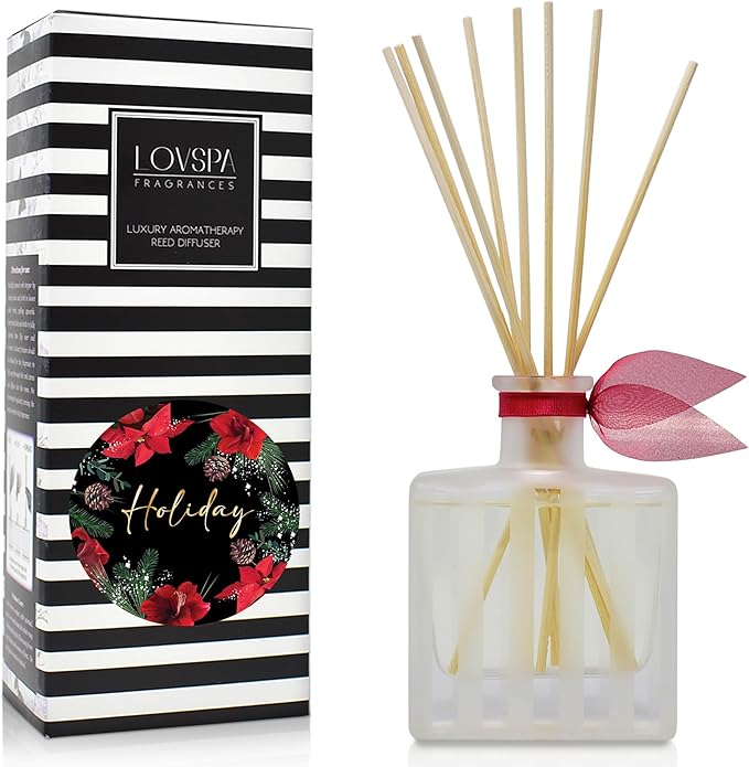 Reed Diffuser Set, Holiday Scented Oil Diffuser with Sticks, Home Fragrance Accessories for Bathroom Shelf Decor, Aroma Diffusers for Home or Office Desk, USA Made