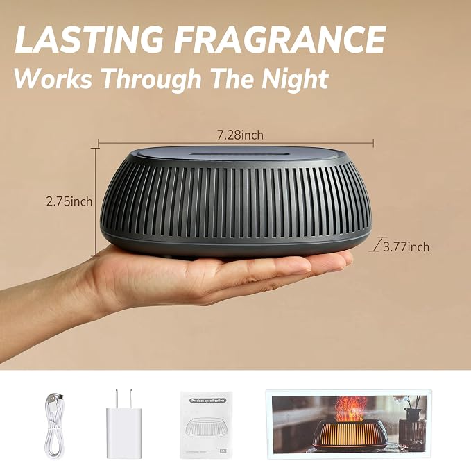 Flame Essential Oil Diffuser 150ml, Ultrasonic Aromatherapy Diffuser with 7 Color Lights, 1/2/4H Timer, Auto Shut-Off for Home Office Bedroom (Black)