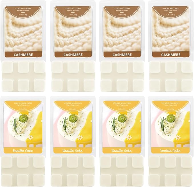 SCENTORINI Wax Melts, Wax Cubes Strong Scent, Summer Scents, 4 Cashmere & 4 Vanilla Cake Scented Wax Melts for Warmer, Home Fragrances
