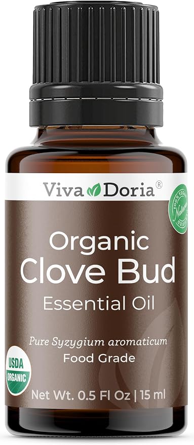 Viva Doria Organic Clove Bud Oil, USDA Certified Organic Clove Essential Oil, 100% Pure, Natural Essential Oil, Undiluted, for Aromatherapy | Food Grade, 15 mL (0.5 Fluid Ounce)