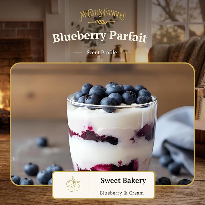 McCall’s Candles | Blueberry Parfait | 26 oz Scented Candle | USA-Poured | Vintage Rustic Jar with Carrying Handle | Blueberry, Whipped Cream & Vanilla Dessert Fragrance