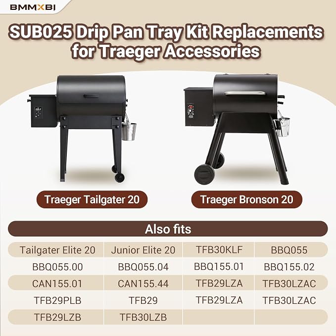 SUB025 Drip Pan with 6-Pack Disposable Liner for Traeger Tailgater 20, Bronson/Tailgater Elite/Junior Elite 20, Grill Accessories Drip Tray Replacement Parts Kit for Traeger BBQ055 TFB29LZA TFB30KLF