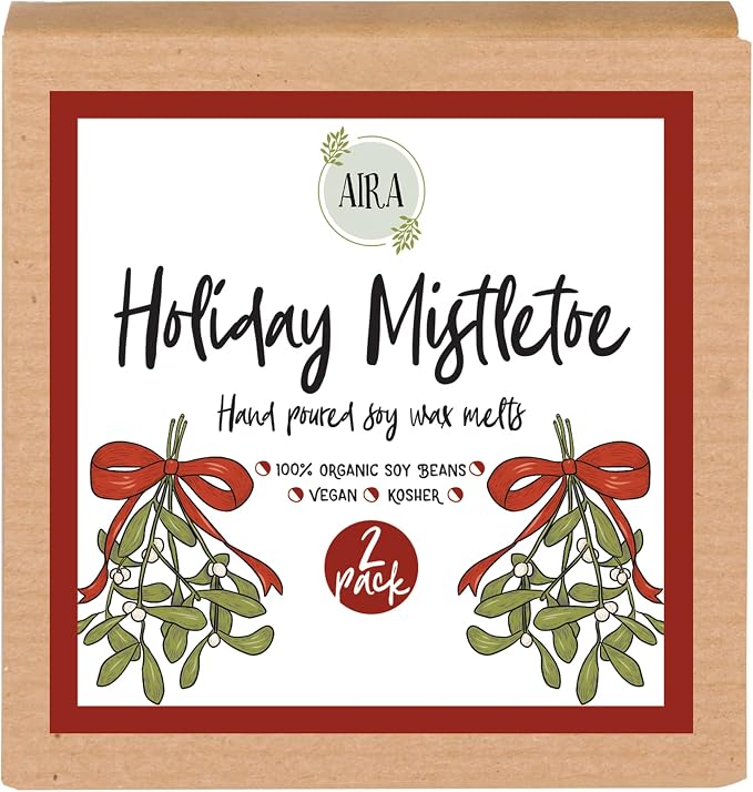 Aira Christmas Wax Melt - Organic, Vegan, Kosher, Scented Soy Wax Cubes w/Essential Oils - No Chemical 100% Soy Wax Melts for Electric/Tealight Melters - Hand-Poured Soy Tarts - Mistletoe - 2 Pack