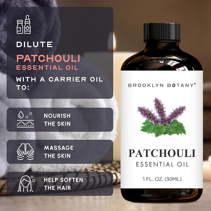 Brooklyn Botany Patchouli Essential Oil - 100% Pure and Natural - Premium Grade Oil with Dropper - for Aromatherapy and Diffuser - 1 Fl Oz
