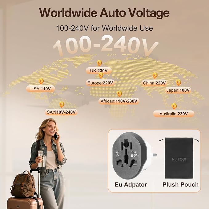 Dual-Voltage Foldable Travel Hair Dryer: Compact High Speed Plasma Diffuser Blow Dryer with Cool Shot - Lightweight/Portable -with Storage Bag & European Adaptor for All Hair Types Gold