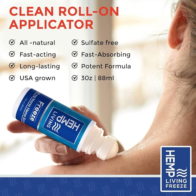 Freeze Nano Hemp Extract Roll On, Cold Therapy, Roll On for Muscles and Joint Strain, 3 oz Roll on Bottle (750 mg)