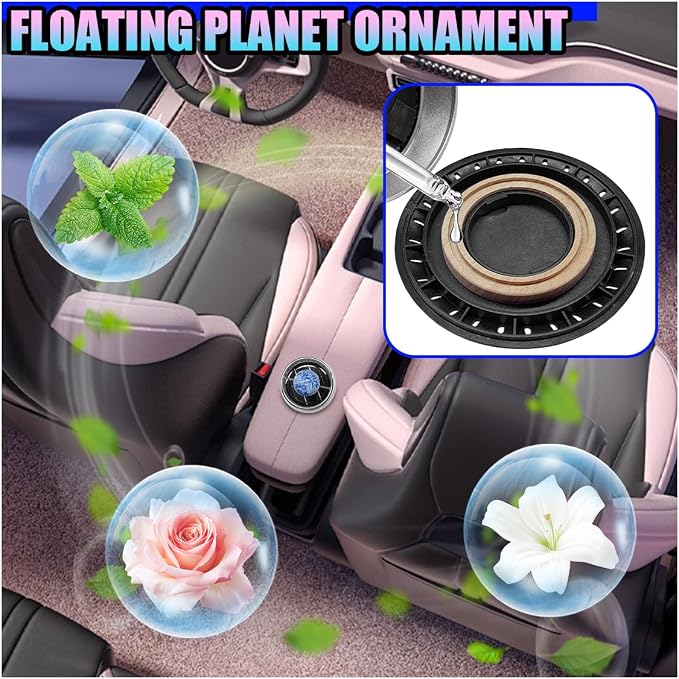 Solar Car Air Diffuser, Alloy Planet Rotating Aromatherapy Diffuser, Funny Car Dashboard Ornament, Vehicle Interior Decoration Accessories for Men, Women (Silver)
