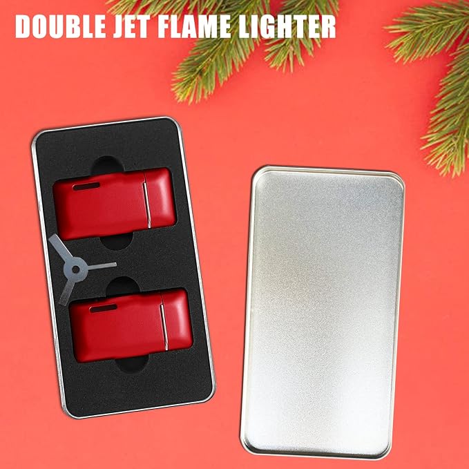 Futlidys 2 Pack Mini Torch Lighter Butane Refillable, Double Flame Butane Lighter with Visible Window, Adjustable Jet Lighter, Great Gifts for Men and Women, Without Gas (Red)