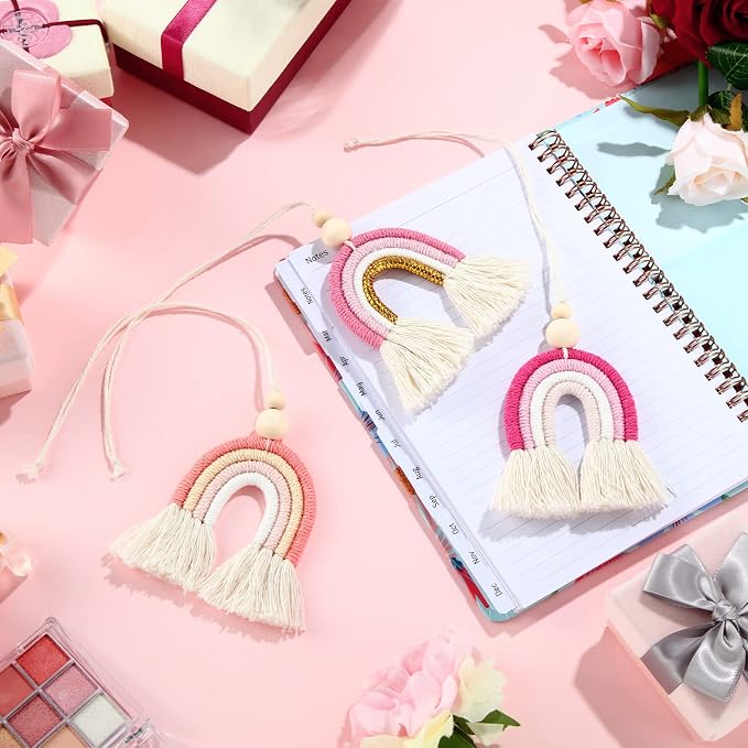 Frienda 3 Pieces Boho Rainbow Car Charm Essential Oil Diffusers for Car Cute Air Fresheners Handmade Hanging Accessories Decor(Classic Style)