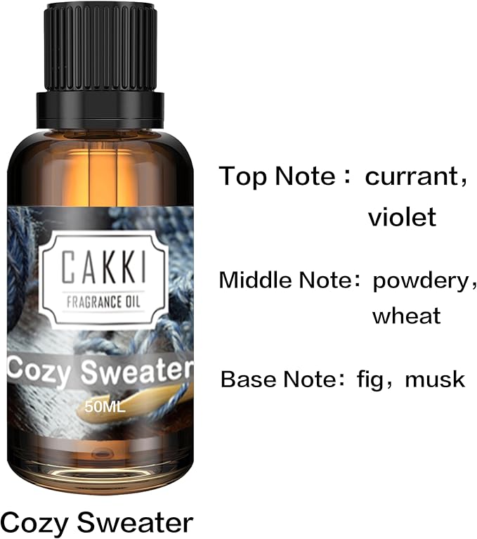 Essential Oils for Diffusers for Home, Scent-Cozy Sweater, Single Large Size 50ml, Cakki Fragrance Oils, for Candle Making, for Soap Making, Diffuser Oil Scents