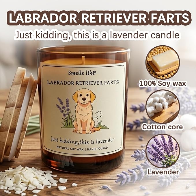 Labrador Retriever pet Owners & Dog Lovers - Dog Dad Gifts for Women, Labrador Retriever Farts Candle,Crafted by Natural Soy Wax Lavender Scented Candle