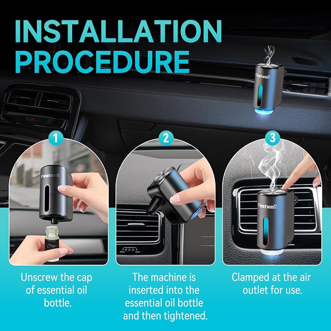 Featwell Car Air Freshener, Air Freshener Diffuser Three Adjustable Modes, Aromatherapy Machine Rechargeable (Grey)