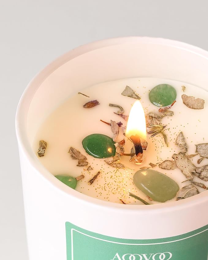 AOOVOO Eucalyptus Scented Candles for Women - Aromatherapy Candle with Crystals Inside, 7oz Soy Candles for Home Scented, Mothers Day Birthday Gifts Candle for Women Mom