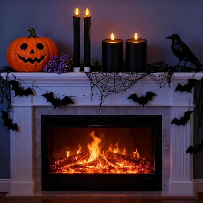 Lezonic Halloween Black Flameless Candles with Remote, Battery Operated Real Wax with Dripping Effect, Flickering LED Candles for Fireplace, Shelf, Centerpiece, Set of 4 (9.5" Taper & 5" Pillar