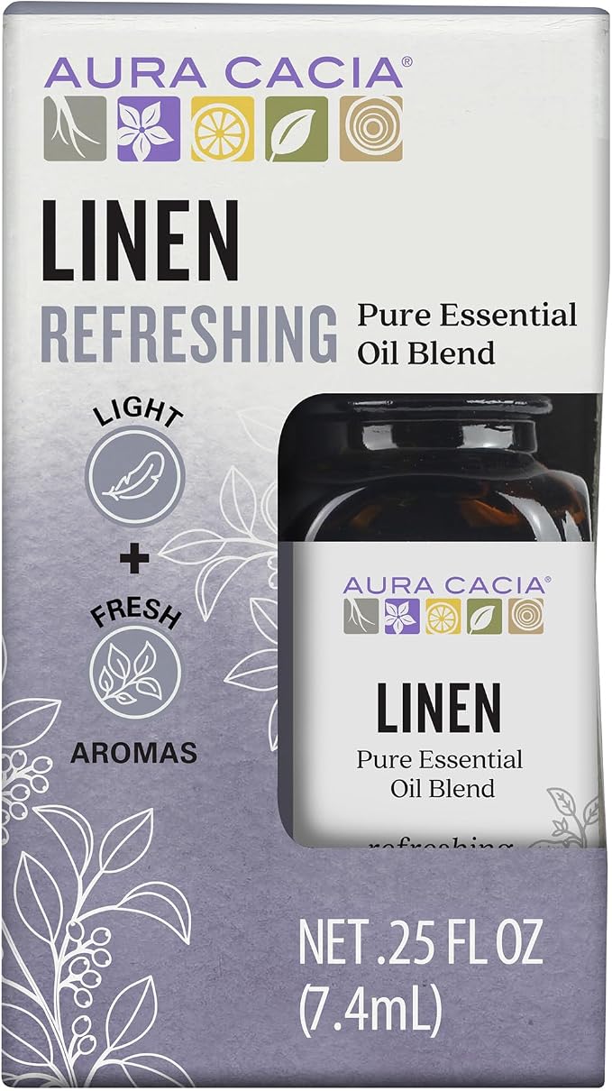 Aura Cacia Linen Essential Oil Blend, Boxed 0.25 fl. oz. - Light Aroma, No Synthetic Fragrances