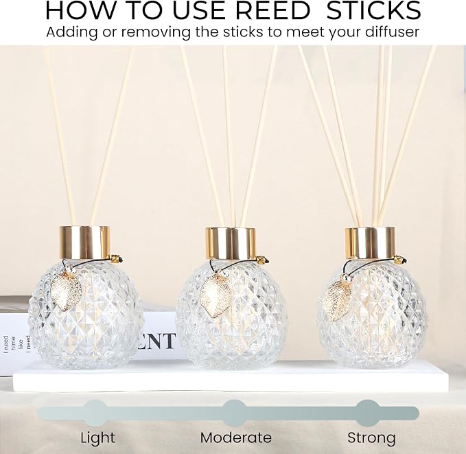 4Pcs Reed Diffuser Set with Metal Golden Decoration, 3.5oz Empty Reed Diffuser Bottles with 20Pcs Reed Diffuser Sticks, Unique Design Bottles for Home and Office(Spiky Ellipsoidal)
