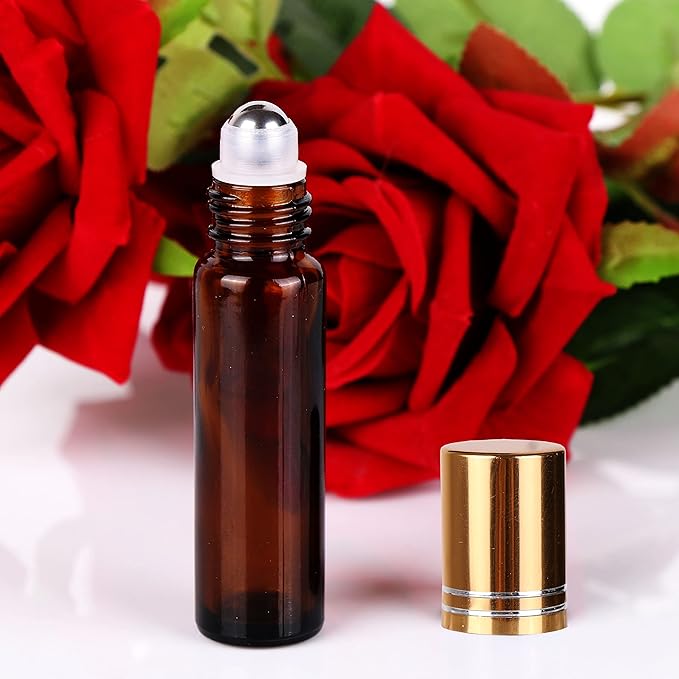 inice 100 10ml Amber Galss Roller Bottles Essential Oils Applicator With Stainless Steel Roller Balls Aluminium Alloy Cap