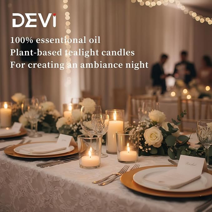 DEVI Moonlit Gardenia Highly Scented Tea Lights Candles 48 Pack, 5-6 Hours Natural Palm Tea Candles for Home Scented, Small Cream Votives with Essential Oils for Home Aromatherapy,Gifts for Woman