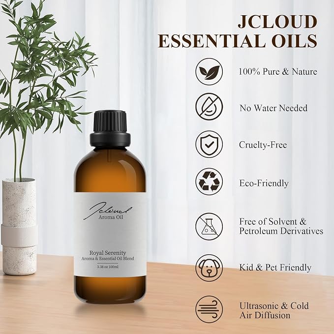 JCLOUD Royal Serenity Hotel Diffuser Oil Inspired by 5-Star Hotel Scent, Pure Aromatherapy Diffuser Oil with Lemon, Jasmine and Amber, Home Luxury & Hotel Scents for Diffuser - 100mL