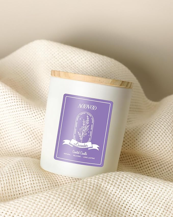 AOOVOO Lavender Scented Candle Set 2 Pack, Infused with Energy Crystals, The Scent Blends with The Energy to Create a Relaxing Atmosphere